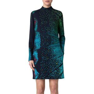 AKRIS PUNTO SIZE 16 BUTTERFLY WING-PRINT MOCK-NECK CREPE DRESS $1,490